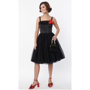 Unique Vintage 1950’s Black Tulle Swing Dress L 10 12 NWOT